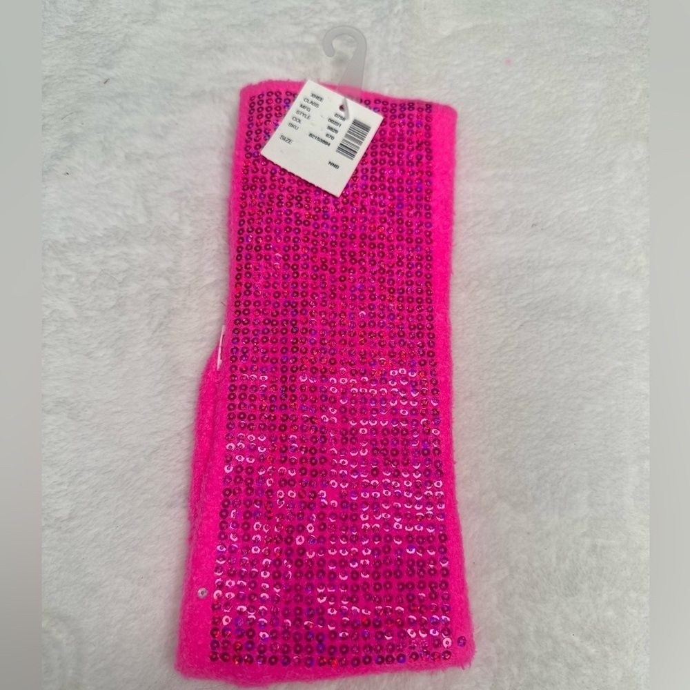 Justice Girls Cozy One Size Fit All Winter Headband Sequence Pink Super Soft